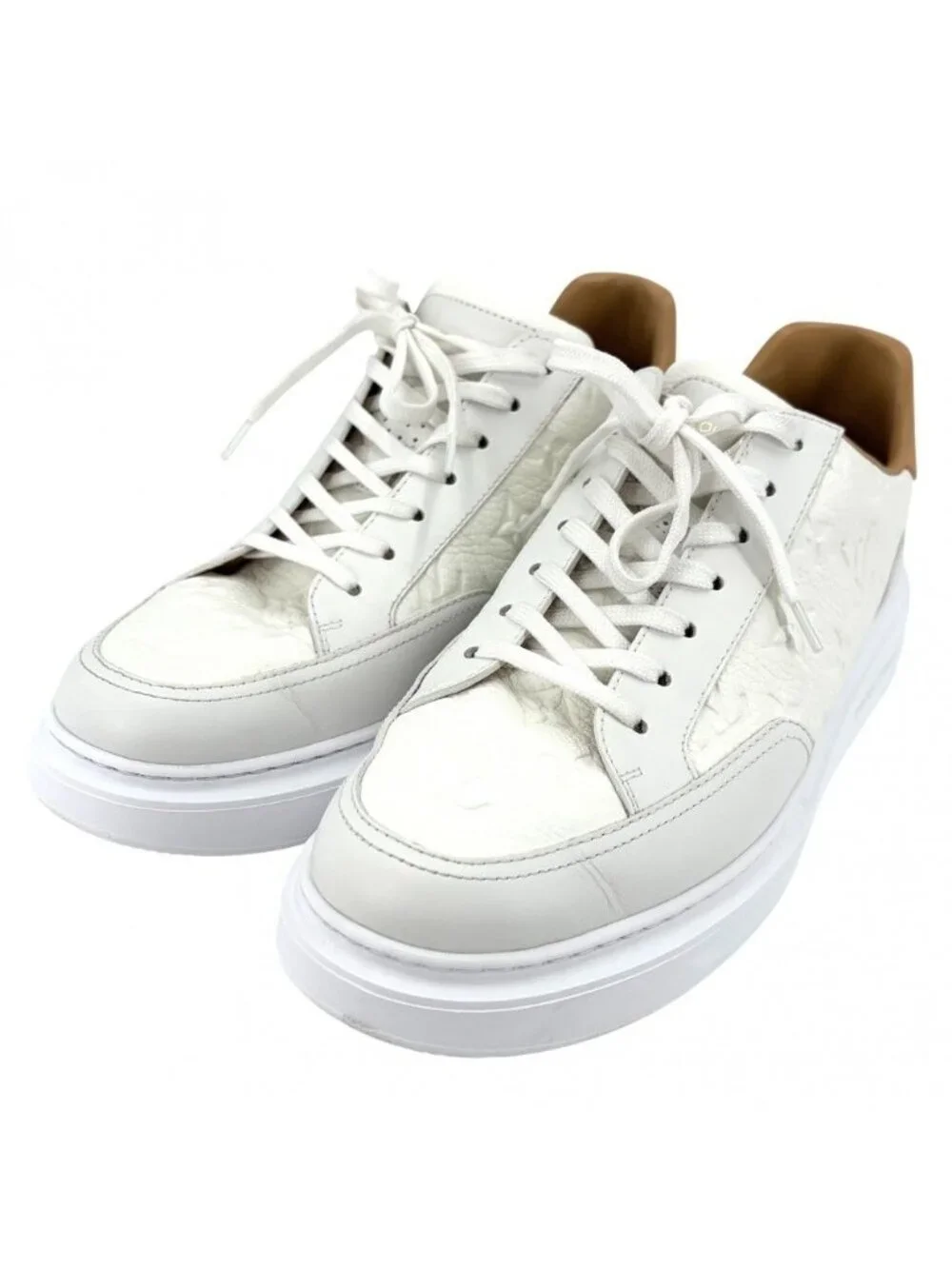 Louis Vuitton Sneakers Beverly Hills Line Monogram Shoes Leather White Brown 8.5